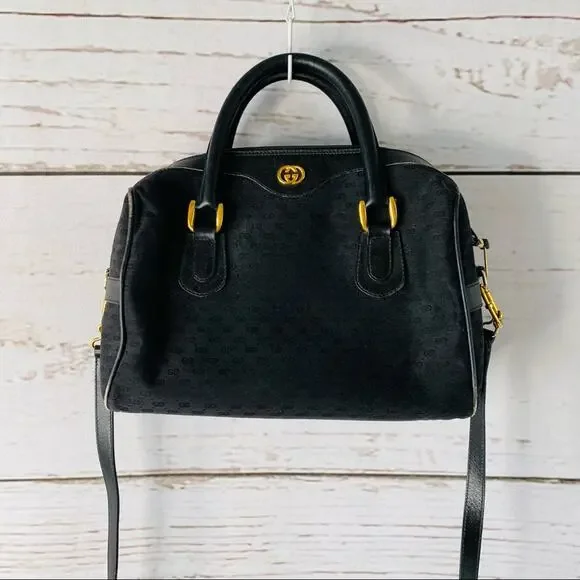 Gucci Black GG Supreme Canvas Boston Satchel with Crossbody Strap Authentic - Picture 5 of 15